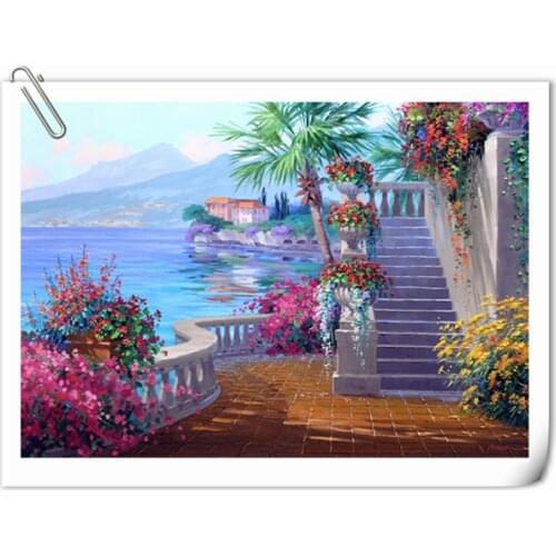 Seaside Town, Beautiful Seaside Scenery Embroidery Needlework 14CT Unprinted Art Cross Stitch Kits DIY Handmade Home Decor