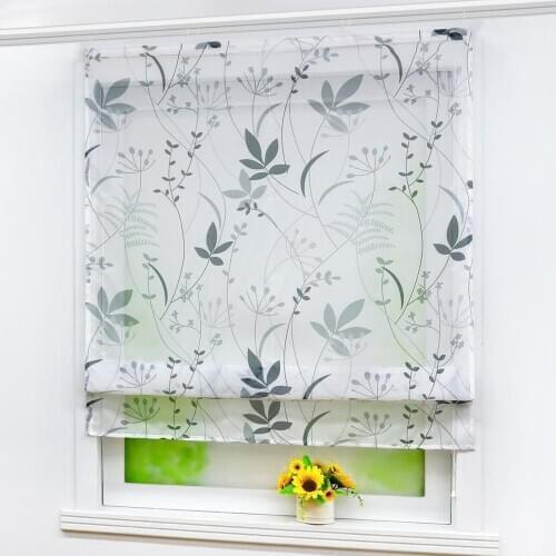 Roman Curtains Leaves and Twigs Printed Tulle Panel Drapes for Home Kitchen Decoration Sheer Window Voile Screening Panel Drape