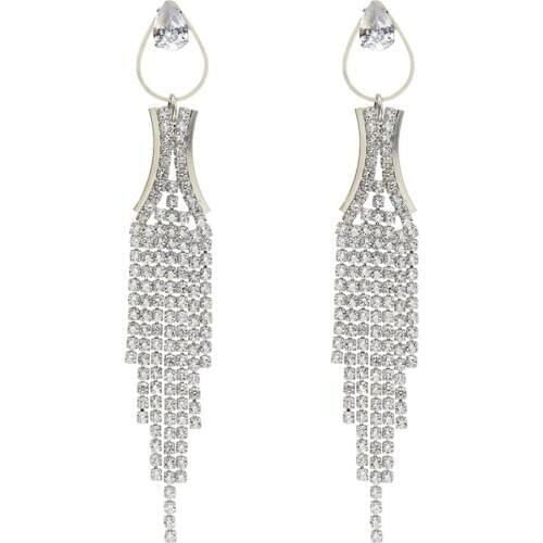 New Fashion color clear Plated Dangle Hanging Gem Stone Rhinestone Long tassel Drop Earrings For Women Jewelry brincos bijoux