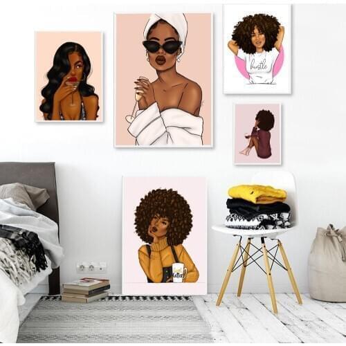 Modern Fashion Canvas Painting Sexy Girl Poster and Print Wall Art Pictures For Living Room Home Decor Black Skin Woman Frame