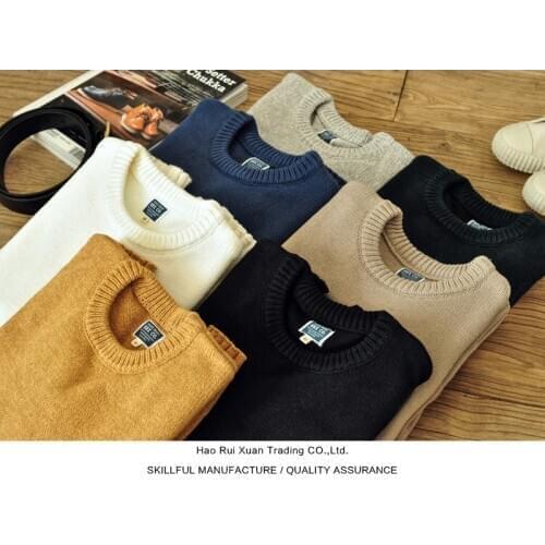 Saucezhan Mens Sweater Pullover Sweater Winter Clothes Vintage Sweater Slim Knitted Sweater O-Neck Solid Cotton