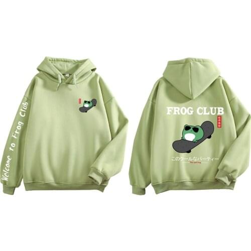 90s Aesthetic Sweatshirt Frog on A Skateboard Hoodies Oversize Harajuku Soft Hoodie Long Sleeve Drop Shoulder Clothing for Girls