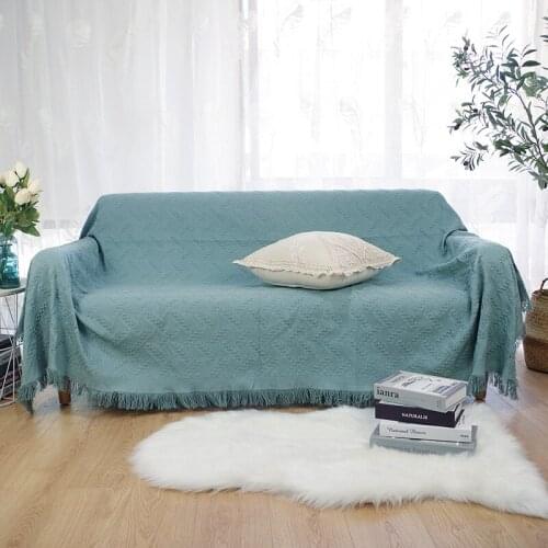All Season Nordic Pure Cotton Full Cover Sofa Knitted Throw Blanket Tapestry Bedspread Tassel Dust Covers T Shape Plaid Blankets
