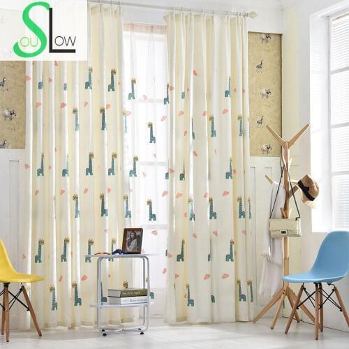 Slow Soul Giraffe Deer Cartoon Curtain Linen Curtains French Window Embroidered For Living Room Cortinas Tulle Kitchen Bedroom