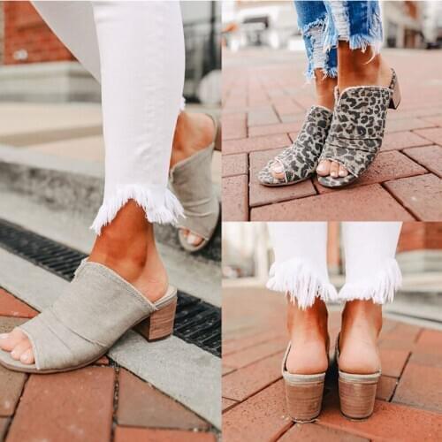 Women Low Thick Heel Sandals Open Toe Slip on Beach Casual Peep-toe Wedge 2020 Summer Female Sandals d88