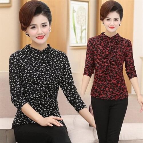 Plus Size Long Sleeve Women Pullovers T-Shirts Spring Autumn Stretch Middle Age Mother Tops