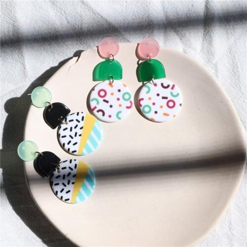 New Style Women Earrings Geometric Painted Summer Round Personality Fashion Jewelry Female Drop Ears Accessories