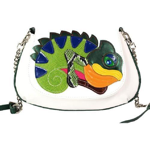 Women Messenger Bags Leather Patchwork Embroidery Shoulder Bag Female Clutch Purse Handbag Braccialini Art Chameleon