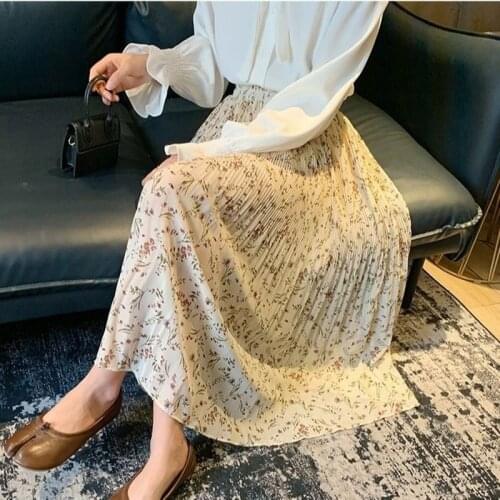 Ladies Long Skirt All-Match Holiday Lovely Fresh Girls Bottoms Pleated Skirts Women Elegant Summer Soft Chiffon High Waist Fall