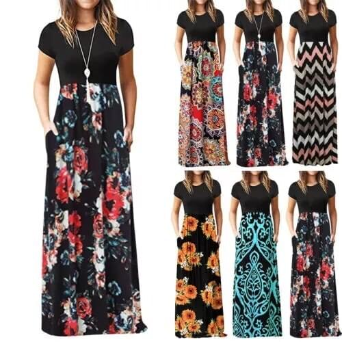 Floral Print Boho Dress Summer 2021 Women Long Maxi Dress Party Beach Dresses Plus Size 3XL Vestidos Short Sleeve Casual Dresses