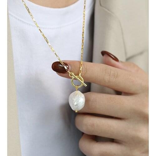 Gifts Baroque fresh water Pearl Necklace for Women Wide box Chain Natural Pearls Pendant Necklace Luxury Office Jewelry 2020