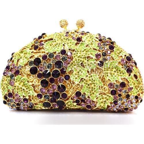 Gold Clutch Evening Bag Luxury Metal Clutch Purse Crystal Wedding Bridal Bag Soiree Pochette Rhinestone Women Night Bag (88173D)