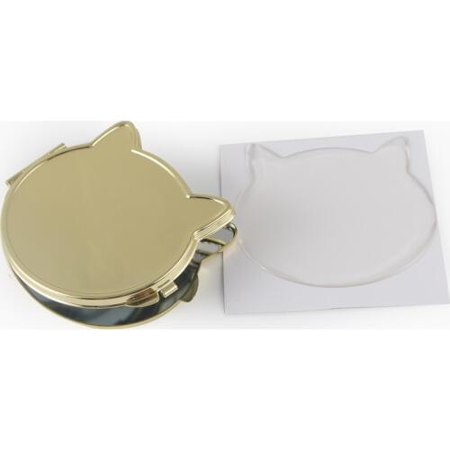 Gold Color Cat Face Pocket mirror with match epoxy sticker 5 pieces/lot