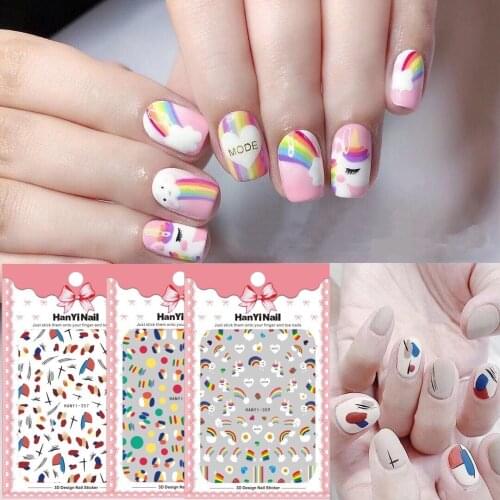 1 Pcs Fashion Creative Nail Decoration 3D Ultra-thin Fruit Rainbow Nail Decoration Sticker With Adhesive Plants Art Decals