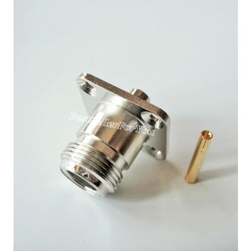 1Pcs N Solder Female 4 Hole Flange Mount Semi-rigid RG402 0.141" RF Connector Brass