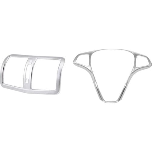 1 Pcs Car Back Rear Air Conditioner Outlet Vent Frame Cover Trim & 1 Pcs Car Steering Wheel Button Frame Trim Cover