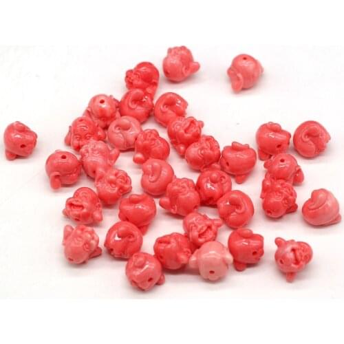 Coral Through Hole Loose Beads Big Ears Red Smiley Buddha for Jewelry Making Necklace DIY Bracelet Accessories 10PCS 10x12mm