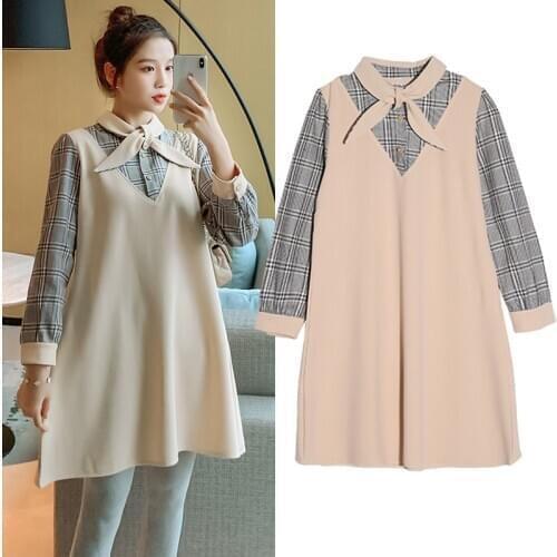 3908# Maternity Clothes Spring Autumn Cotton Long Sleeve Loose Stylish Dress for Pregnant Women Mom Dress