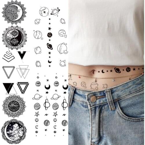 3D Planet Universe Sexy Waist Temporary Tattoos For Women Adult Geometric Totem Realistic Fake Tattoo Water Transfer Tatoo Decal