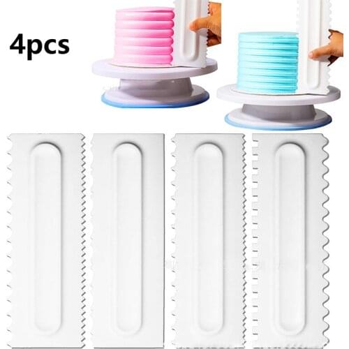 4Pcs/Set Cake Scraper Smoother Cream Decorating Pastry Icing Comb Cake Decorating Comb Fondant Spatulas Baking Pastry Tools