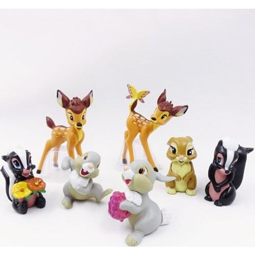 7pcs/set Disney Anime Figure Bambi Thumper Faline Cartoon Cute Model 5-7cm Cake Decoration Collecitble Dolls Gift for Children