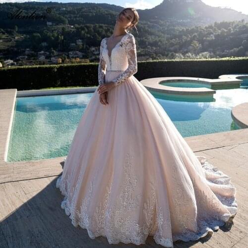 Alonlivn High-end Appliques Lace Vestido de Noiva V-Neck Backless A-Line Wedding Dress Bride Skirts