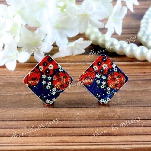Flowers Square Shape High Quality Photo Wood Laser Cut Cabochon to make Rings, Earrings, Bobby pin,Necklaces, Bracelets