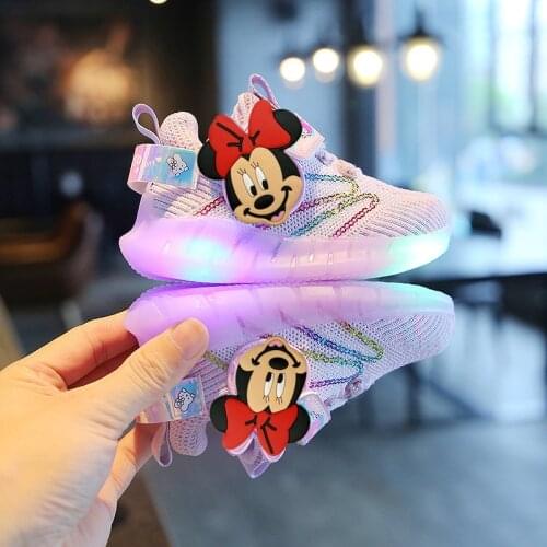 Disney childrens cartoon Minnie Mickey boys and girls non-slip soft sole casual shoes sports shoes student running shoes LED