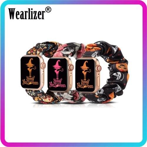 Wearlizer Printed Elastic Scrunchies Watch Strap for Apple Watch Band 40mm 3 Pack Fabric Watch Band for iwatch Series 6 5 4 3 2