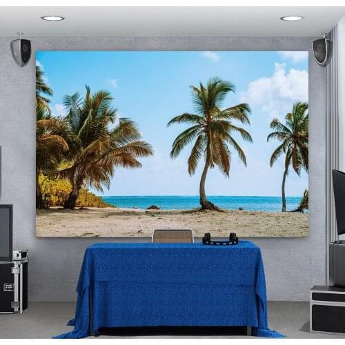 Blue Sea and Blue Sky Coconut Beach Backdrops Photos Background Decorations for Family Holiday Party Photography Props