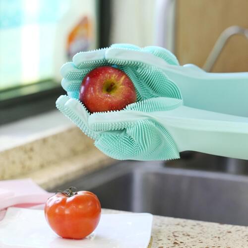 Household Cleaning Gloves Magic Silicone Dishwashing Gloves With Double-sided Brush Kitchen Anti-scald Insulation Clean Tool