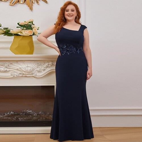 Empire Sequins Appliques Evening Dress Sleeveless Square Collar Mermaid Floor-Length Elegant Plus Size Women Formal Gowns D964