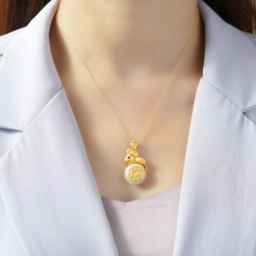 Jadery Natural Hetian Jade Zodiac Mouse Pendants 18k Gold Necklace For Women Female 925 Silver Chain Necklace Fine Jewelry 2020