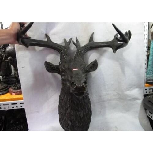 China Pure Bronze Copper Feng Shui Lucky wealth wapiti elk Deer Head Art Statue