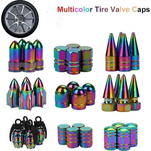 4PCS Neon lights Color Aluminum Car tire valve caps Bullet design Car Truck Air Port Cover Tire Rim Valve Wheel Stem Cap
