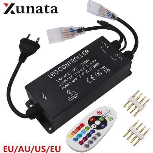 RGB Controller US 110V 1500W EU AU UK 220V 2500W RGB Controller with 24key IR Remote For 5050 2835 LED Strip Neon Light 10MM