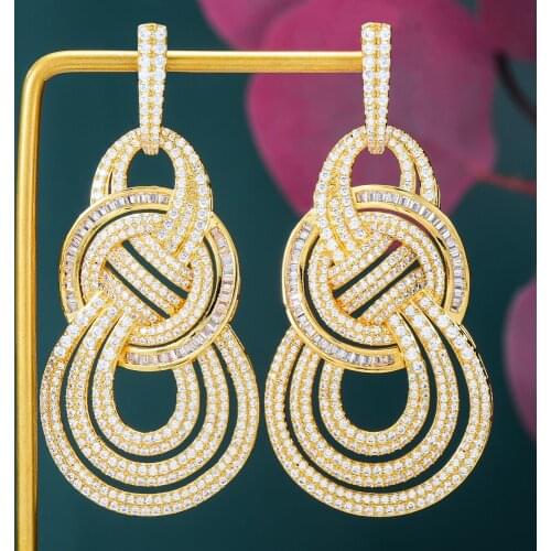 Trendy Luxury Vintage golden Big Round Drop Pendant Earrings For Women Wedding Party CZ Dubai Bridal Earrings Fashion Jewelry