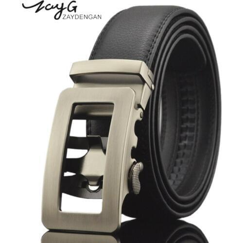 ZAYG Men Metal Automatic Buckle Belt Designer Men High Quality Belt Cowhide Genuine Leather Belts for Men Luxury Fashion Belts
