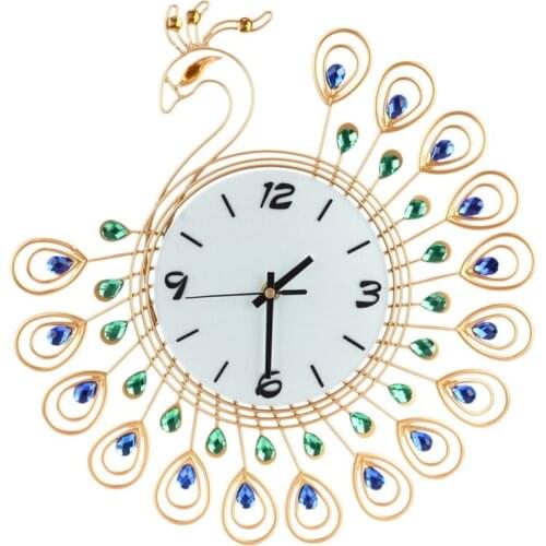 Peacock Wall Clock Silent Metal Dial Diamond Wall Clock Decoration Home Bedroom is Suitable for Living Room Decoration