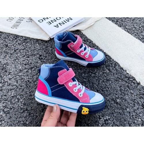 New Childrens Shoes High-top Canvas Shoes for Boys and Girls Sneakers Spring and Autumn New Blue Single Kids Shoes Boots
