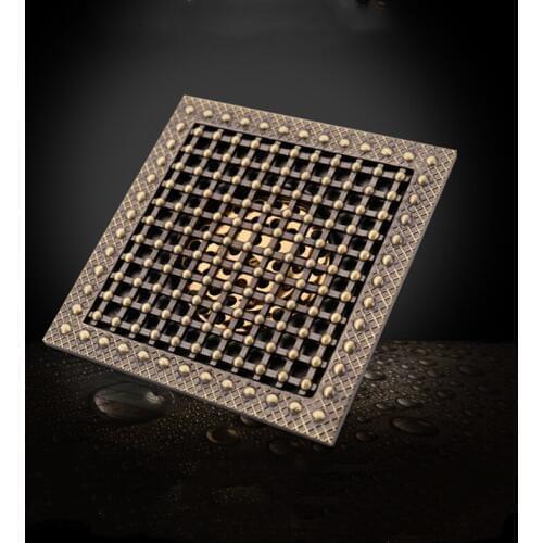 New Brass Chrome Antique Deodorant Floor Drain Square Bathroom Anti-clogging Floor Drain 15*15cm