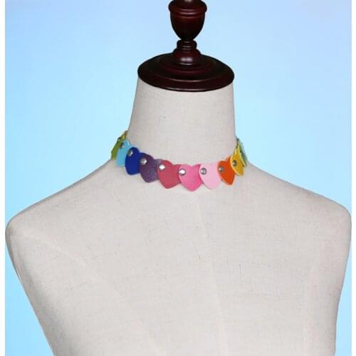 Fashionable love kawaii harajuku soft girl punk retro small heart love shape necklace leather collar choker chain