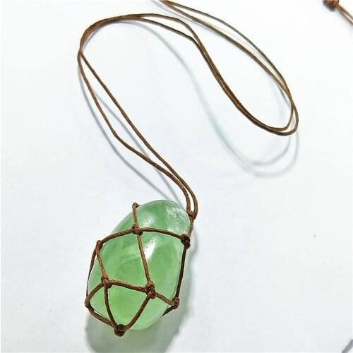 Wholesale 6pcs Natural Stone necklace fluorite pendant Lucky pendant with the shape of woven vintage style hand made