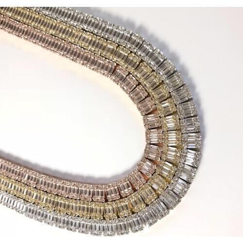 Hip hop tennis zircon made square ladder Necklace mens jewelry