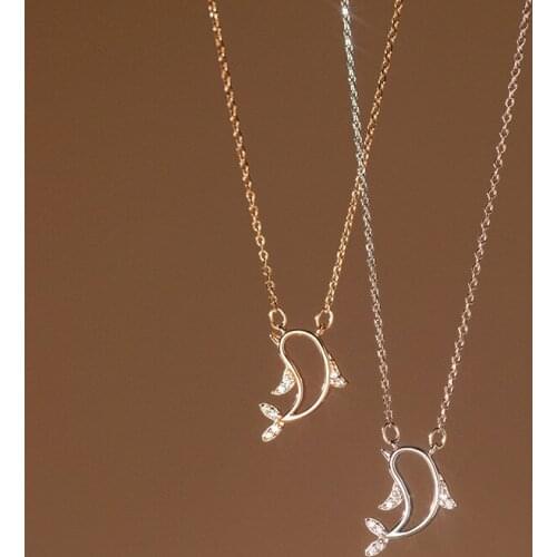 Real 925 Sterling Silver Pendant Necklace for Women Teen Girls Cute Dolphin Crystal Korean Fashion Jewelry Kids Gifts 2021