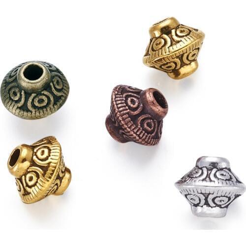 PandaHall 300pcs 6.5x7.5mm Tibetan Style Alloy Metal Bicone Spacer Loose Finding Beads Cadmium & Nickel & Lead Free Mixed Color