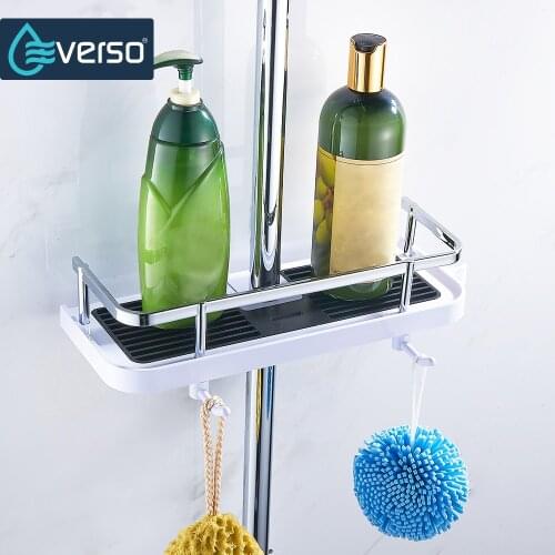 EVERSO Bathroom Shelf Shower Storage Rack Holder Shampoo Bath Towel Tray Home Bathroom Shelves Single Tier Shower Head Holder