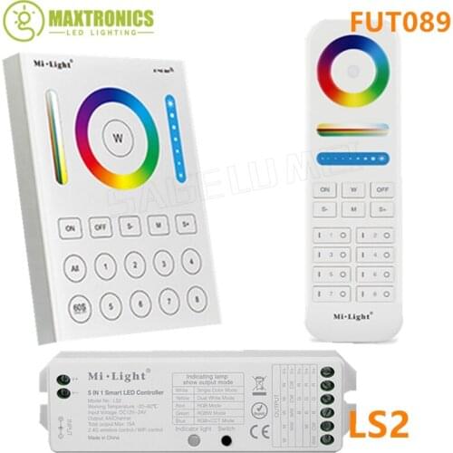 2.4G wireless FUT089 remote 8 Zone RF Dimmer B8 Touch Panel Wall-mounted LS2 5 in 1 led controller for RGB+CCT led strip light