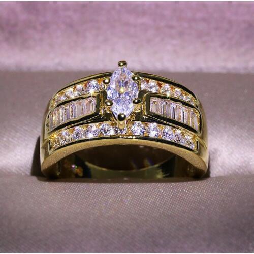 Luxury Female Big Crystal Zircon Stone Ring Cute Yellow Gold Filled Wedding Rings Promise Engagement Rings For Women