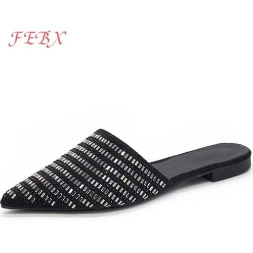 Women Summer Slides Female Mules luxury Crystal Pointed Toe Slippers Ladies Slip-on Outside Elegant Flats Womens Fashion Shoes
